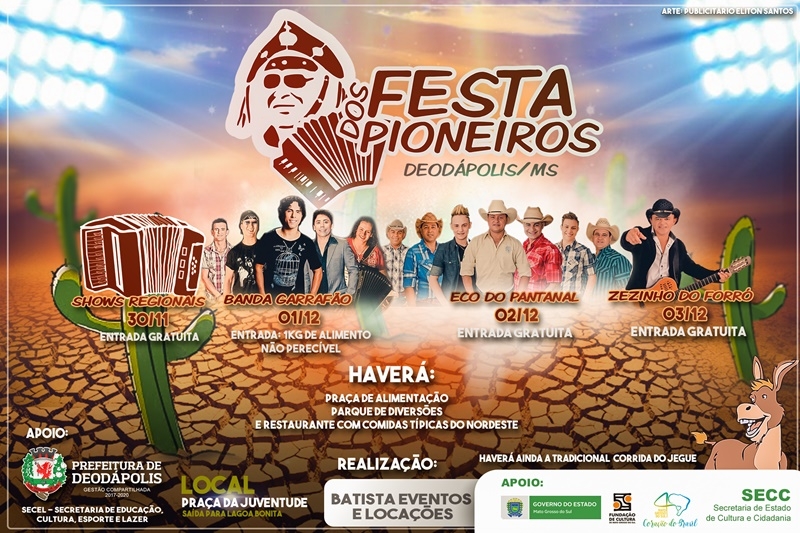 Nova data definida: ‘Festa dos Pioneiros’ acontecerá no final deste mês de novembro em Deodápolis 