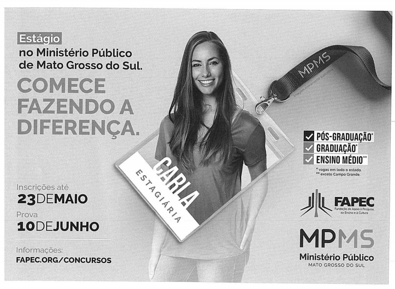 Inscrições para o Concurso Publico para Estagiários do MPMS poderão ser feitas até o dia 25 de Maio; Deodápolis participa do certame