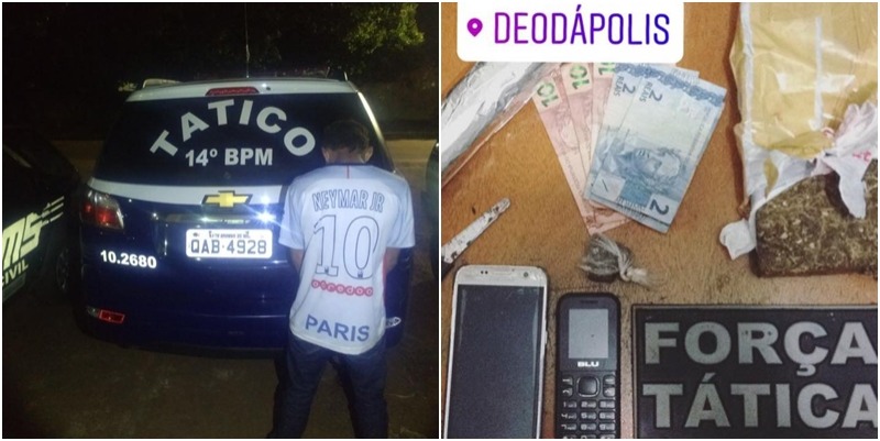 ‘Giva’, Traficante de Drogas, foi preso no centro de Deodápolis após abordagem da Força Tática do 14º BPM