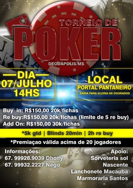 Vem ai grande torneio de Poker em Deodápolis; Dia 7 de Julho no Portal Pantaneiro; Confira