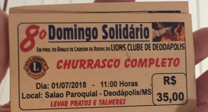 No dia 1º de Julho, Lions de Deodápolis realizará 8º Domingo Solidário em prol ao Banco de Cadeira de Rodas 