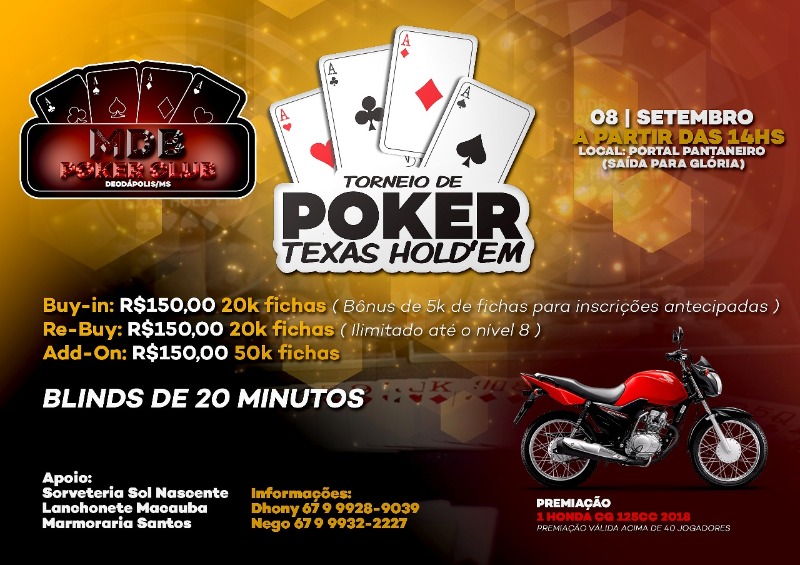 Vem ai o grande torneio de Poker Texas Hold’Em em Deodápolis; A premiação será uma Moto CG Titan 150cc 0KM 