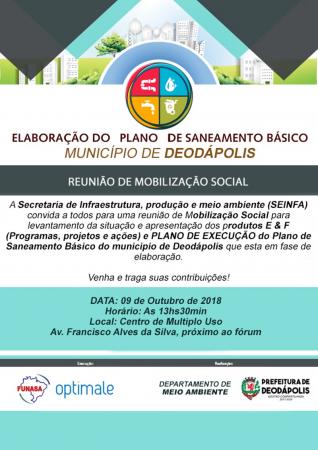 Dia 09 haverá mobilização social para apresentação do plano de execução do PMSB
