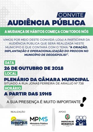 Deodápolis discutirá em Audiência Pública criação de unidade do Procon 