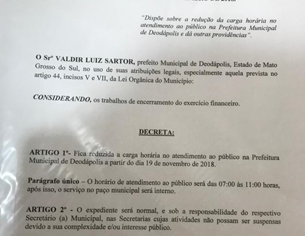 Prefeitura reduz horário de atendimento neste final de ano no Paço Municipal 