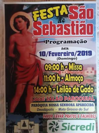 Em Deodápolis, festividades de São Sebastião serão realizadas no dia 10 de fevereiro 