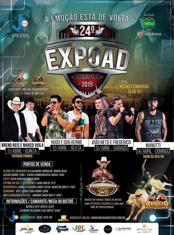 Nesta quinta (11) tem inicio em Deodápolis a 24ª Expoad com shows nacionais e rodeio profissional 