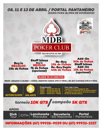 MDB Poker Clube traz a Deodápolis mais uma rodada neste dia 11 de abril com 10k garantidos