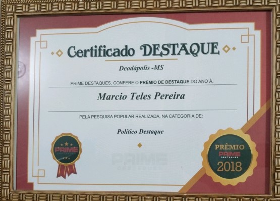 Pesquisa Prime aponta Vereador Márcio Teles como Politico destaque 2018 em Deodápolis 