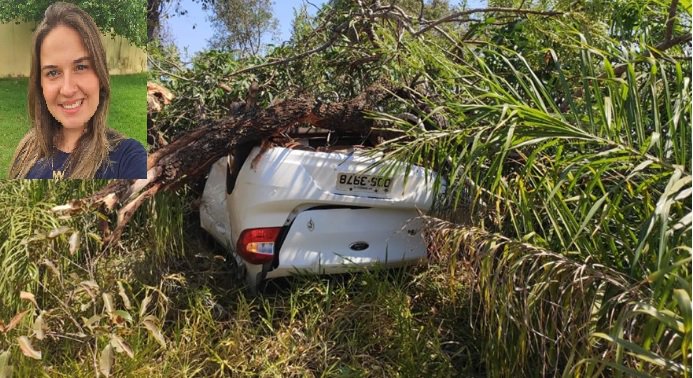 Mulher morre após bater em árvore e capotar veículo