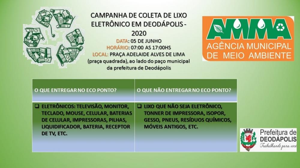 Deodápolis realizará coleta de lixo eletrônico nesta sexta (5), Dia Mundial do Meio Ambiente
