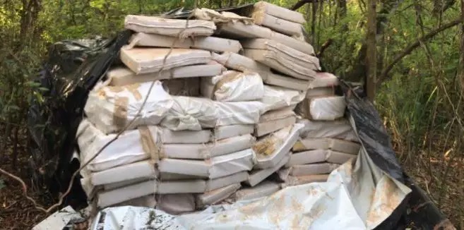 Tabletes de maconha estavam cobertos por uma lona em chácara. - Crédito: (Ponta Porã News) 