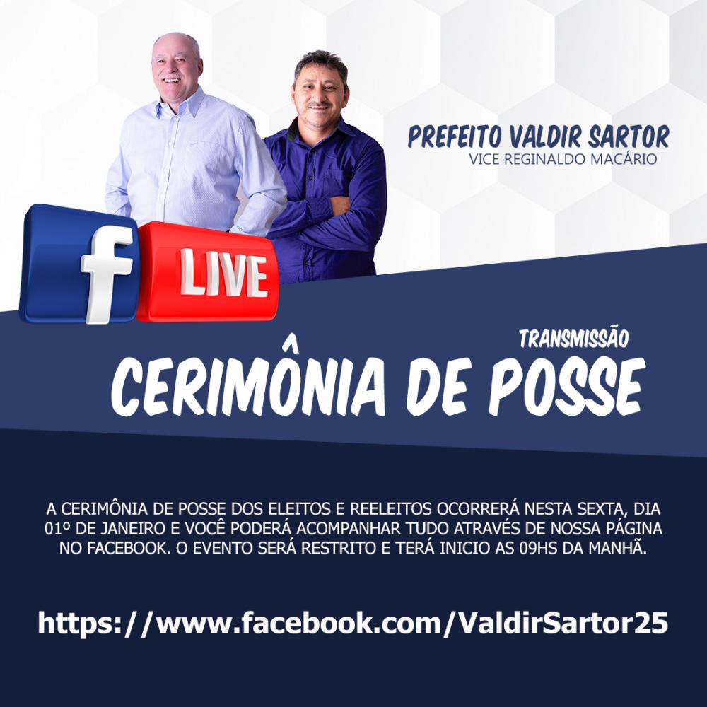 Solenidade de posse será restrita e Prefeito informa que evento será transmitido pelo Facebook 