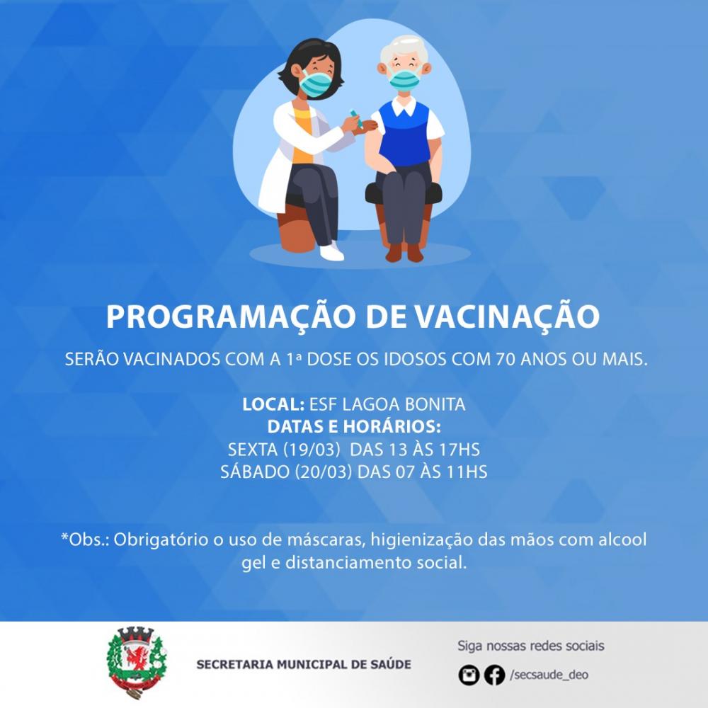 Com nova remessa de doses chegando, nesta sexta e sábado haverá vacinação contra a Covid para idosos a partir de 70 anos
