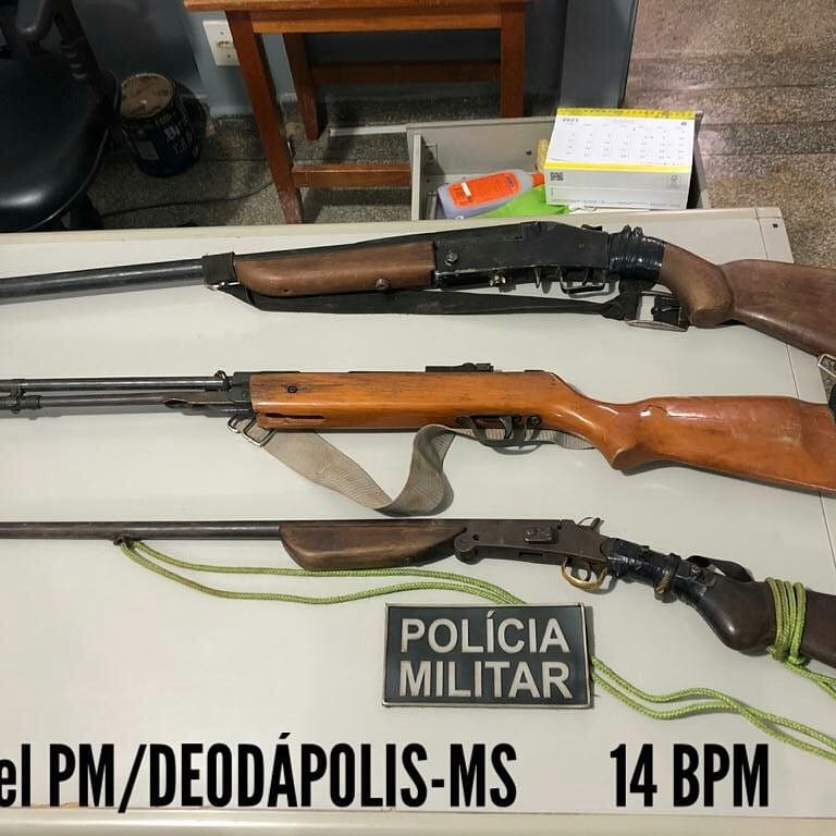PM apreendeu armamentos utilizados em Deodápolis para caça de animais silvestres 