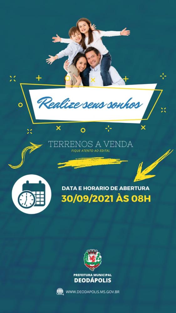 Oportunidade: Deodápolis abre nova licitação para venda de terrenos no dia 30 de setembro 
