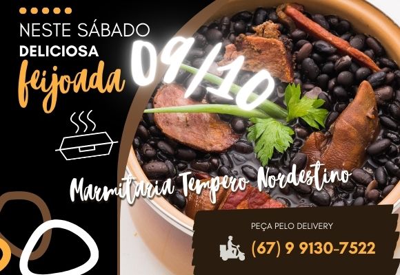 Sábado (09/10), o Restaurante e Marmitaria Tempero Nordestino vai servir uma deliciosa feijoada