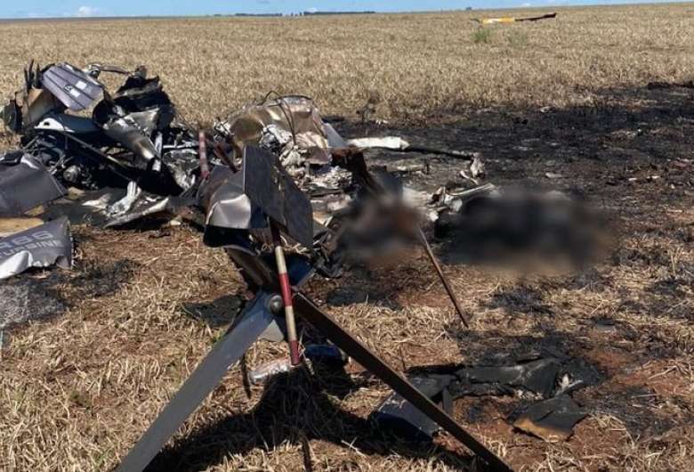 Helicóptero caiu em Ponta Porã - Crédito: Ligado na Redação 