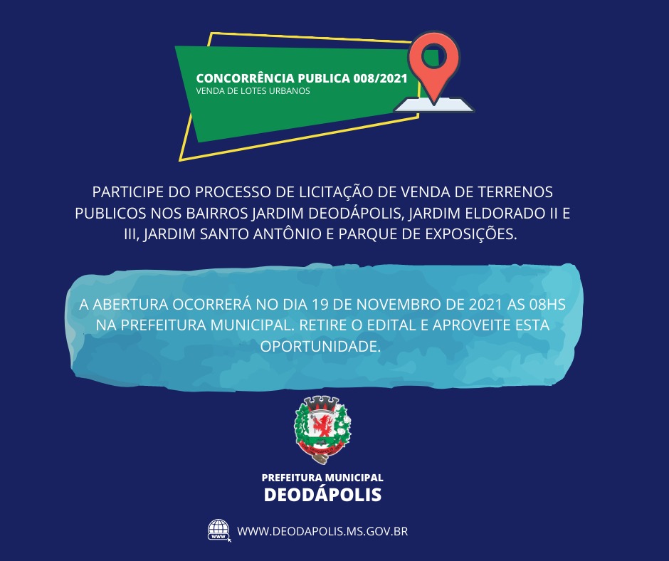 Oportunidade: Participe do processo de licitação para venda de terrenos públicos em Deodápolis 