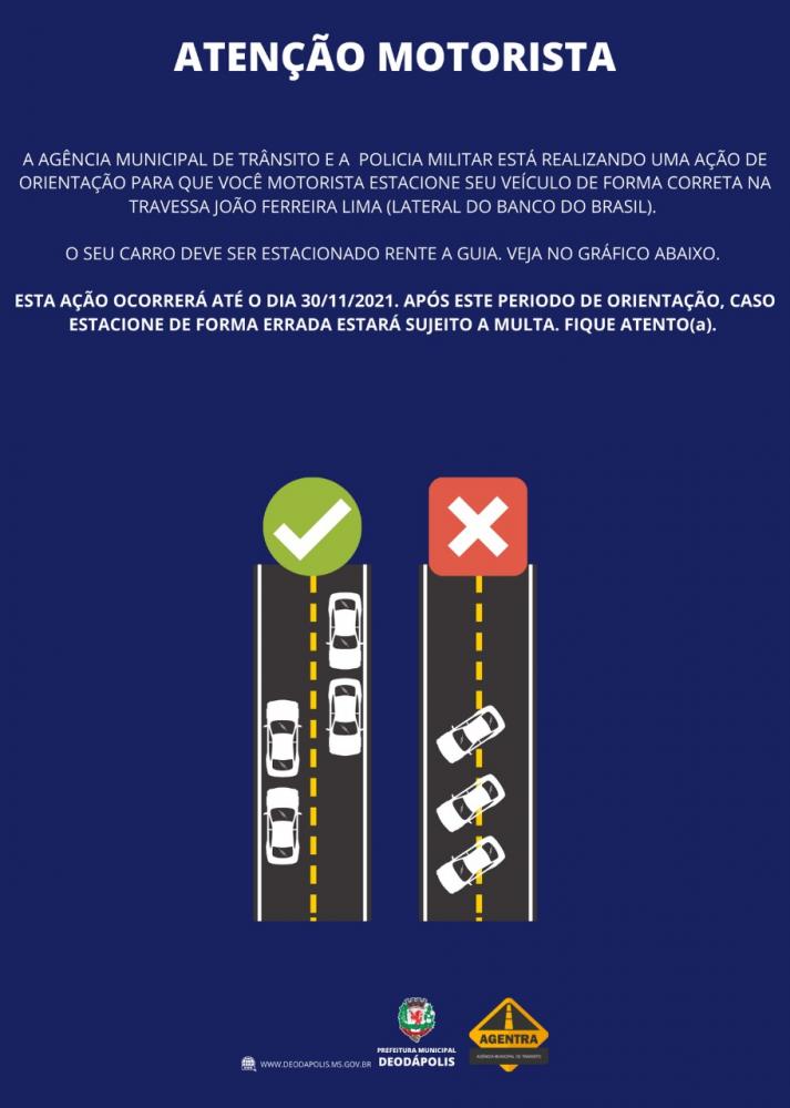 Veículos estacionados na travessa João Ferreira lima deverão estacionar rente a guia