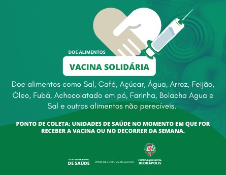 Participe da campanha de doação de alimentos da Secretaria Municipal de Saúde em Deodápolis