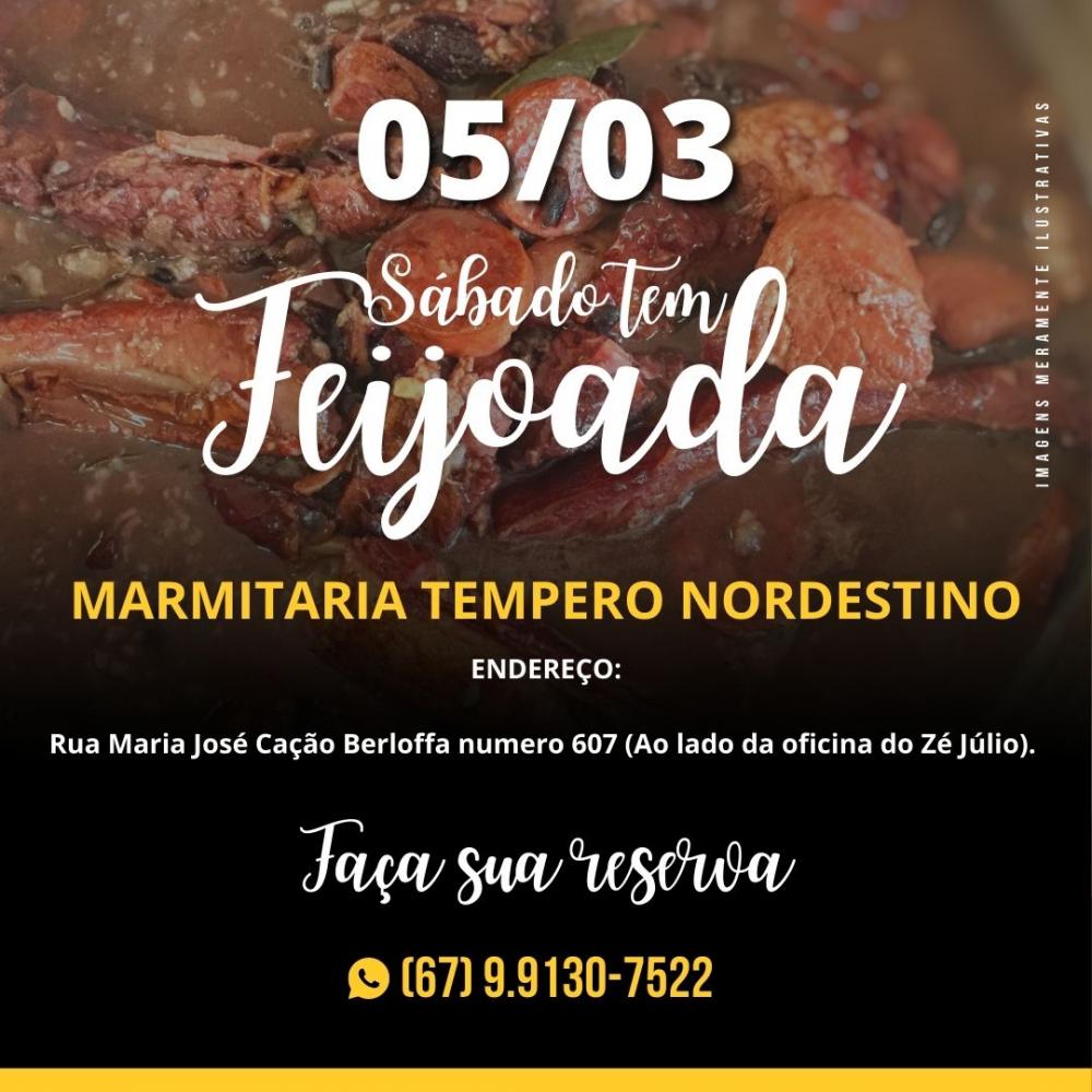 Sabor e qualidade: Neste sábado (05/03) tem feijoada na Marmitaria Tempero Nordestino 