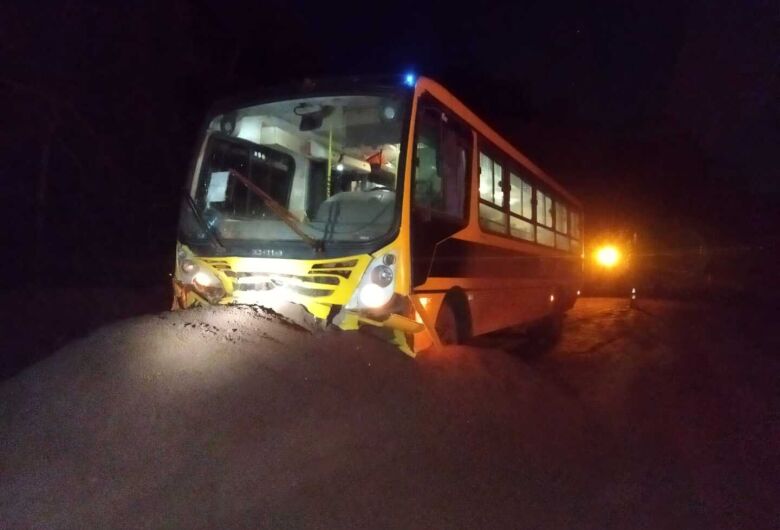 Ônibus colidiu em amontoado de minério - Crédito: Divulgação/Bombeiros