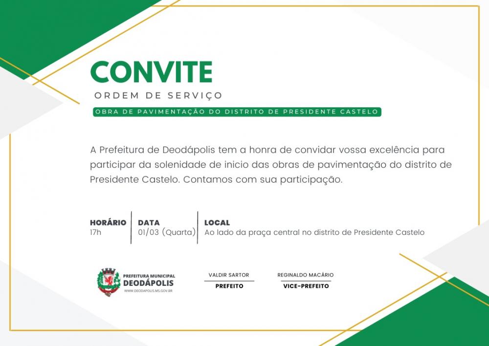 Solenidade marca início da pavimentação do distrito de Presidente Castelo em Deodápolis