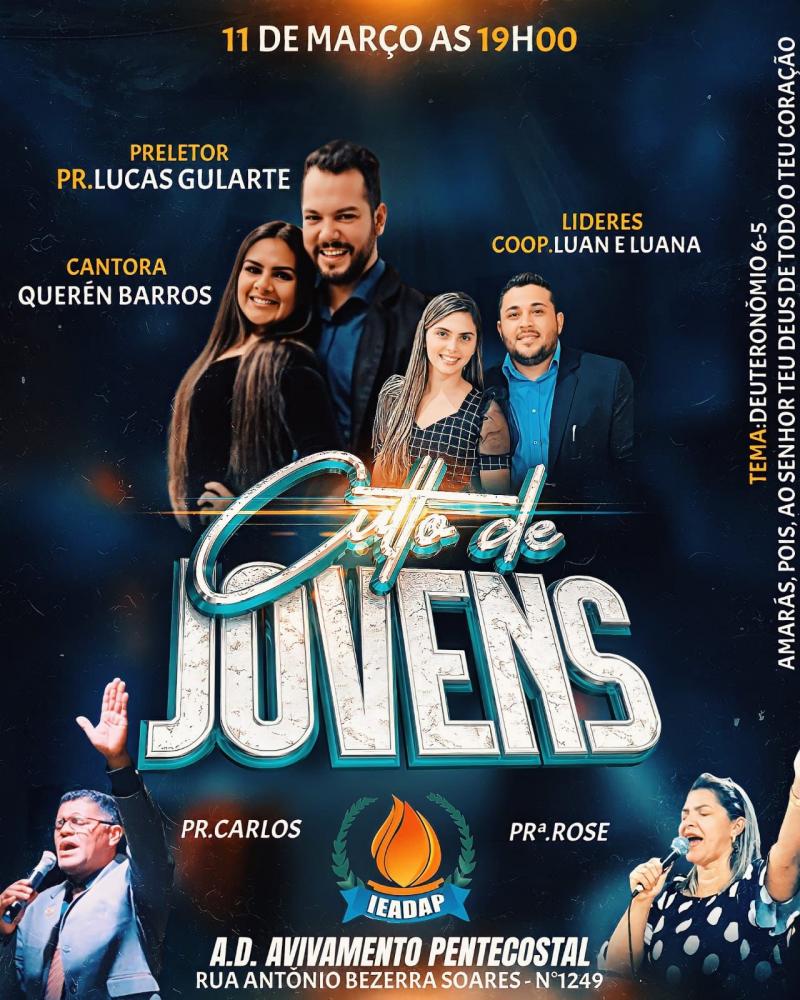 Culto de Jovens com o Pastor Lucas Gularte e cantora Querén Barros acontece em Deodápolis neste dia 11/03