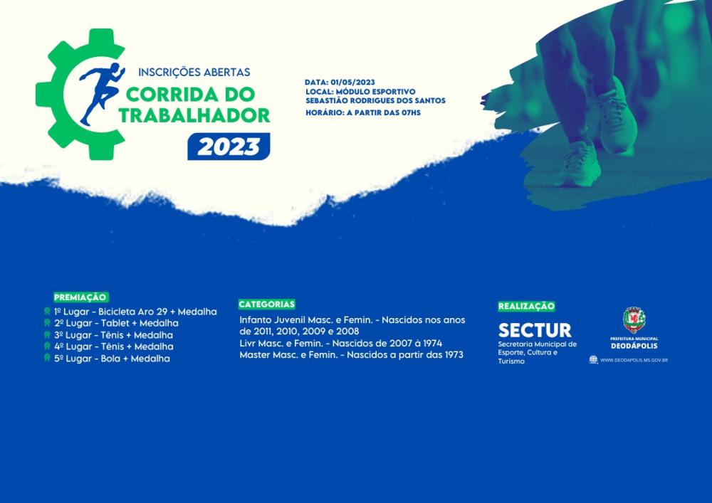 Prefeitura Municipal de Deodápolis realizará no dia 01º de Maio, a Corrida do Trabalhador 2023