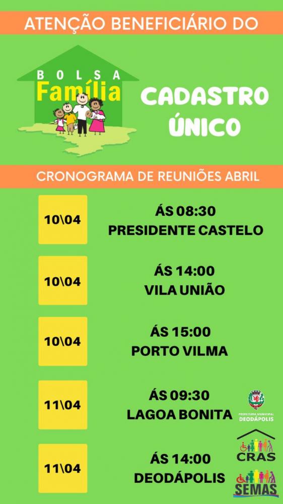 Secretaria Municipal de Assistência Social publica cronograma de reuniões com beneficiários do programa ‘Bolsa Família’