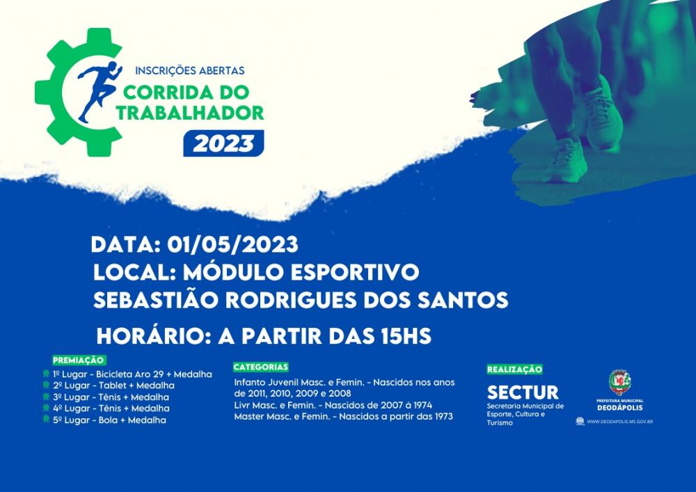 Corrida do Trabalhador 2023 em Deodápolis acontece nesta segunda-feira, 1º de maio a partir das 15hs