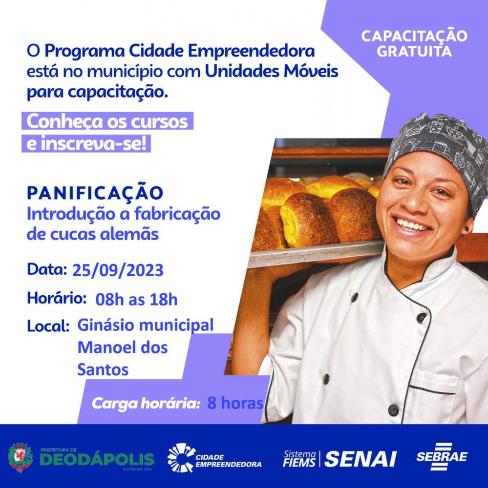 Município de Deodápolis abre inscrições para cursos de panificação em setembro pelo programa Cidade Empreendedora
