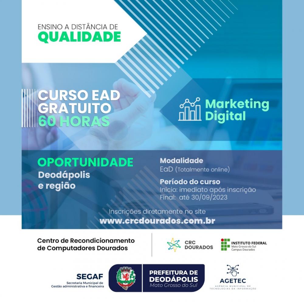 AGETEC INFORMA: Inscrições Abertas para o Curso EAD de Marketing Digital em Deodápolis, em Parceria com o IFMS