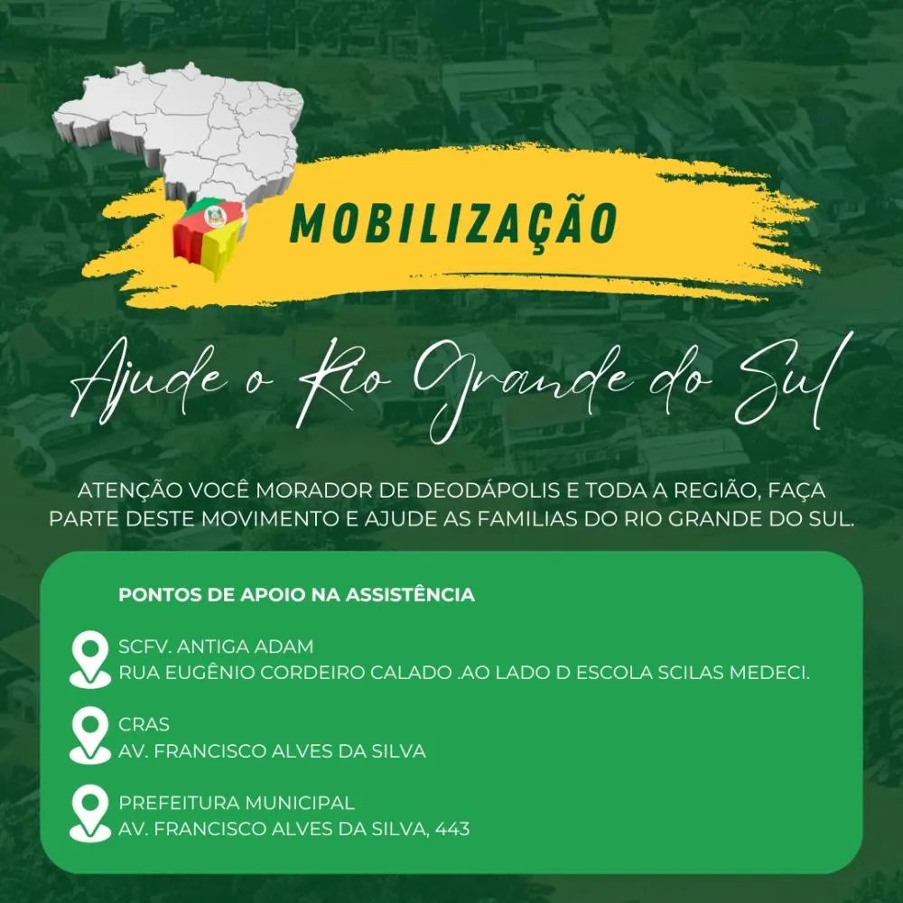 Deodápolis se une em solidariedade: Veja aqui os locais de arrecadação para ajuda humanitária ao Rio Grande do Sul