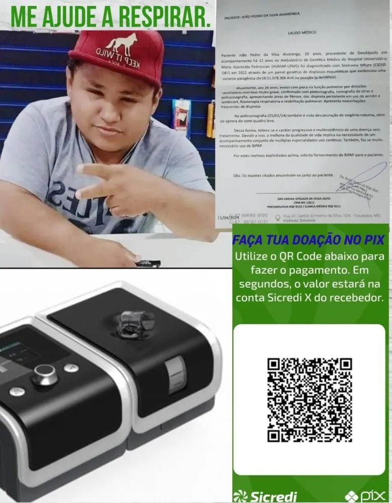Jovem de Deodápolis, com síndrome rara, busca apoio para adquirir aparelho respiratório vital