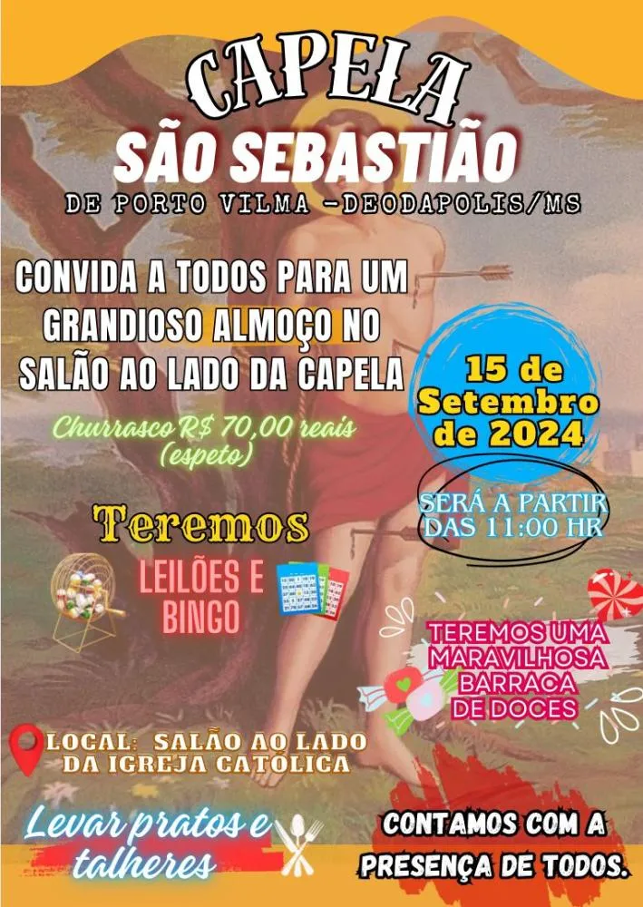 Festa da Capela São Sebastião em Porto Vilma será realizada no dia 15 de setembro