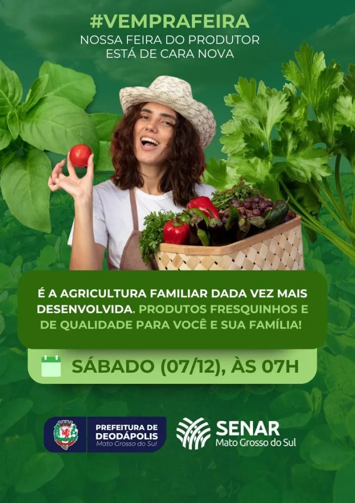 1ª Feira do produtor rural de Deodápolis acontece no dia 7 de dezembro com produtos frescos direto do campo