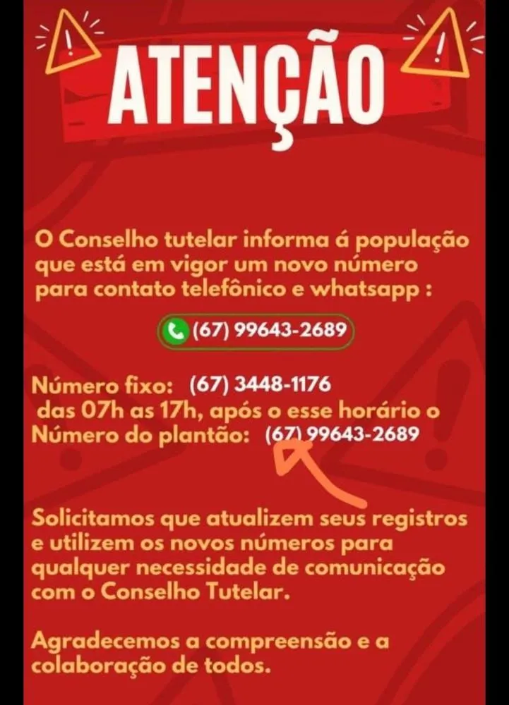 Conselho Tutelar de Deodápolis divulga novos números para atendimento à população