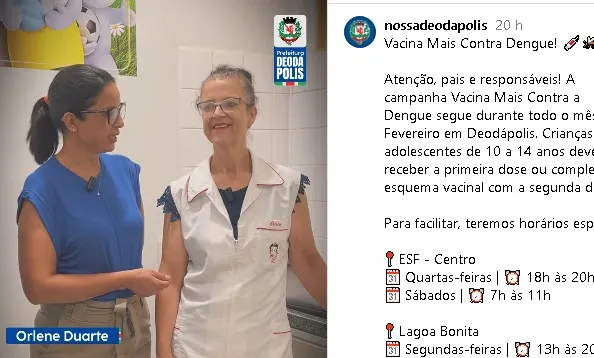 Vacinação contra a dengue segue durante todo o mês de fevereiro em Deodápolis