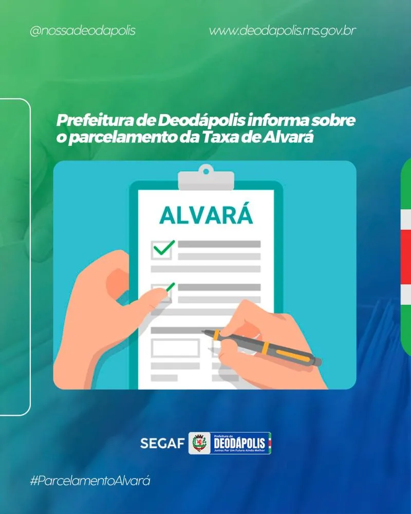 Taxa de Alvará em Deodápolis pode ser paga à vista com desconto ou parcelada