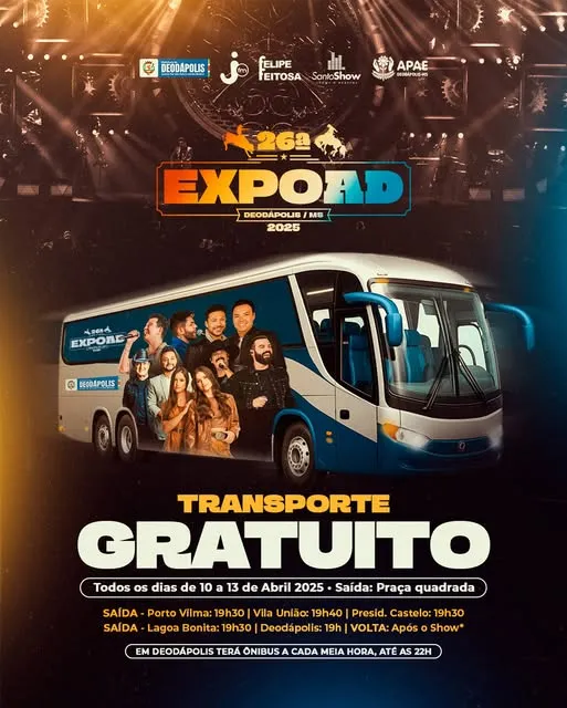 Prefeitura de Deodápolis oferece transporte gratuito durante a Expoad 2025