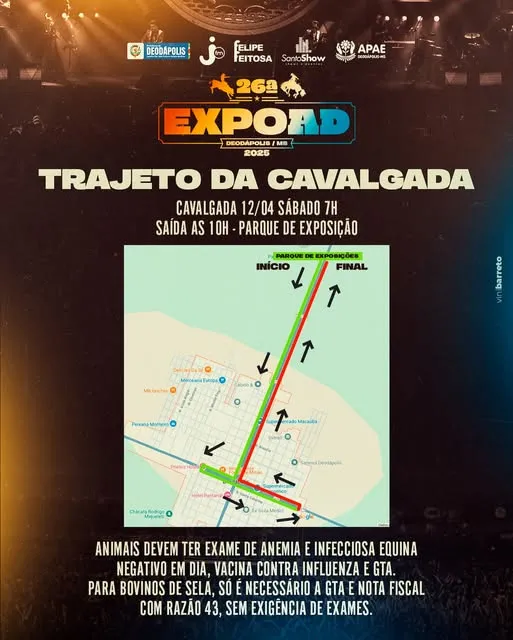 Cavalgada da 26ª Expoad terá saída do Parque de Exposições e retorno após trajeto urbano