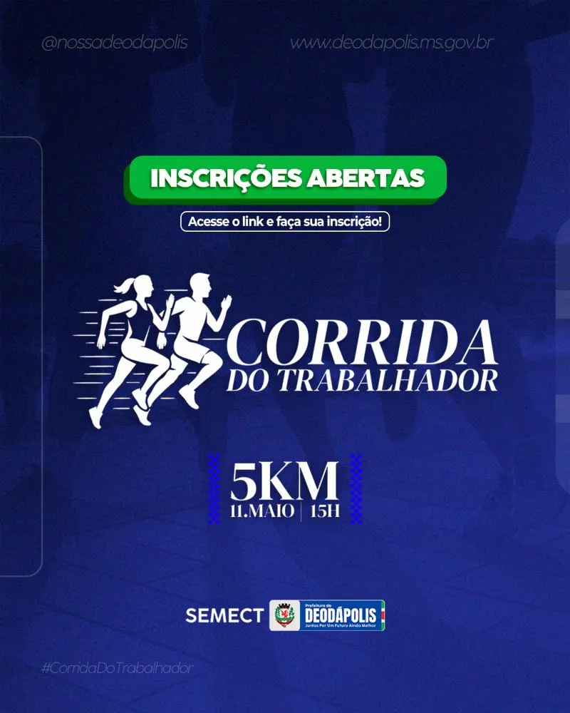Corrida do Trabalhador será realizada em Deodápolis no dia 11 de maio com inscrições gratuitas