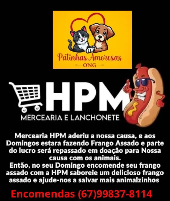 Mercearia HPM fará frango assado aos domingos e destinará parte do lucro para a ONG Patinhas Amorosas