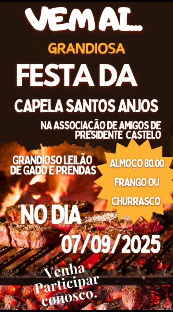 Presidente Castelo: Capela Santos Anjos promoverá festa com leilão e almoço no dia 07/09
