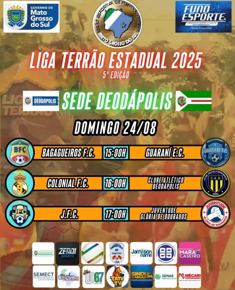 5ª edição da Liga Terrão Estadual agita o distrito de Lagoa Bonita em Deodápolis neste domingo, 24 de agosto