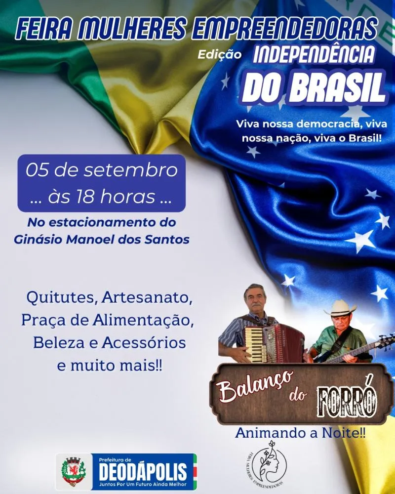 Feira Mulheres Empreendedoras – especial da Independência acontece no dia 5 de setembro em Deodápolis