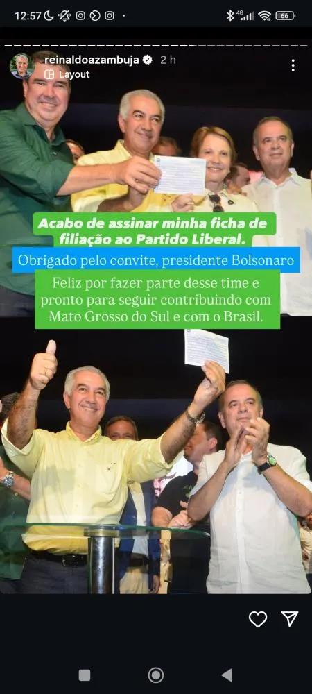 Reinaldo Azambuja se filia ao PL em ato político com presença de lideranças nacionais