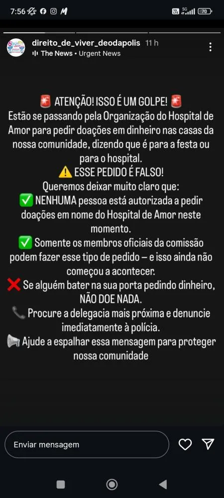 Falsos arrecadadores se passam por voluntários do Hospital de Amor em Deodápolis